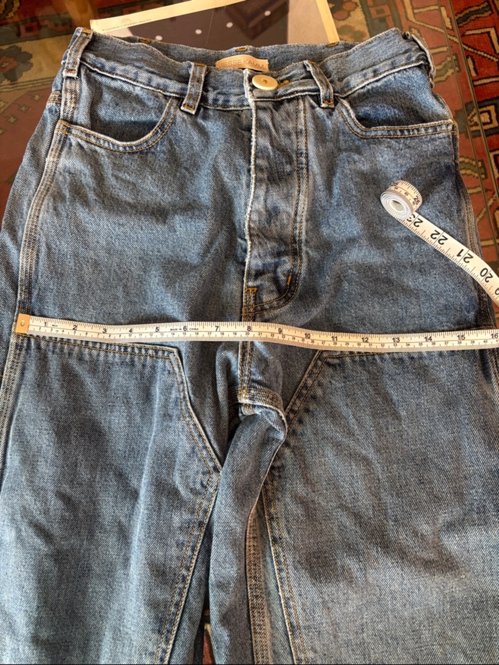 Jesse Kamm Wide Leg Patchwork Jeans in Medium Blue - Picture 9 of 10